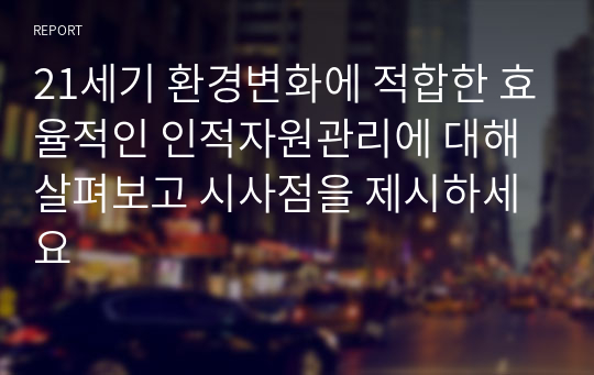 21세기 환경변화에 적합한 효율적인 인적자원관리에 대해 살펴보고 시사점을 제시하세요