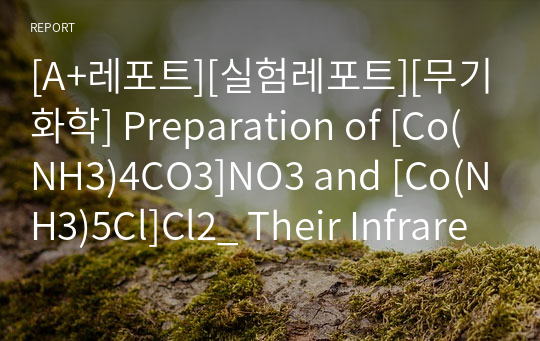 [A+레포트][실험레포트][무기화학] Preparation of [Co(NH3)4CO3]NO3 and [Co(NH3)5Cl]Cl2_ Their Infrared(IR) spectra analysis