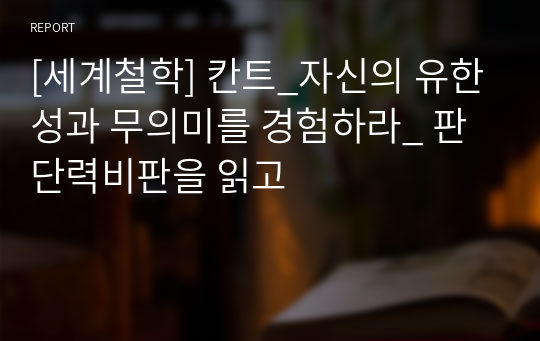 [세계철학] 칸트_자신의 유한성과 무의미를 경험하라_ 판단력비판을 읽고