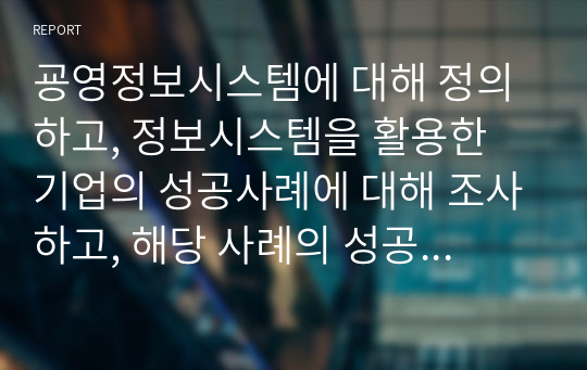 굥영정보시스템에 대해 정의하고, 정보시스템을 활용한 기업의 성공사례에 대해 조사하고, 해당 사례의 성공 이유에 대해 본인의 의견을 서술하시오.