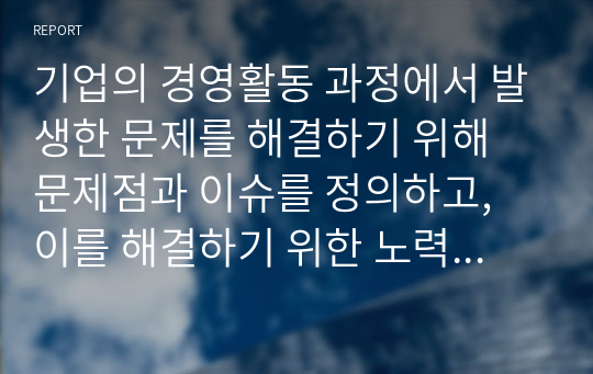 기업의 경영활동 과정에서 발생한 문제를 해결하기 위해 문제점과 이슈를 정의하고, 이를 해결하기 위한 노력을 설명하십시오.