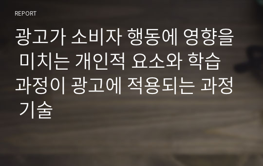 광고가 소비자 행동에 영향을 미치는 개인적 요소와 학습과정이 광고에 적용되는 과정 기술