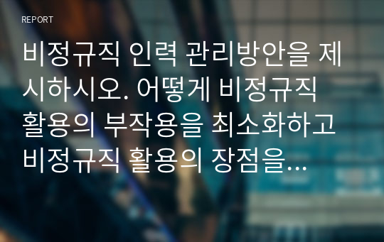 비정규직 인력 관리방안을 제시하시오. 어떻게 비정규직 활용의 부작용을 최소화하고 비정규직 활용의 장점을 극대화시킬 수 있을지 본인의 의견을 제시하시오.