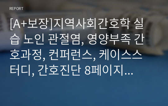 [A+보장]지역사회간호학 실습 노인 관절염, 영양부족 간호과정, 컨퍼런스, 케이스스터디, 간호진단 8페이지 자료입니다.