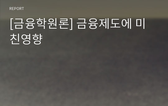 [금융학원론] 금융제도에 미친영향