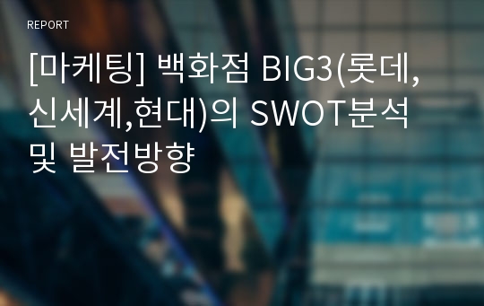 [마케팅] 백화점 BIG3(롯데,신세계,현대)의 SWOT분석 및 발전방향