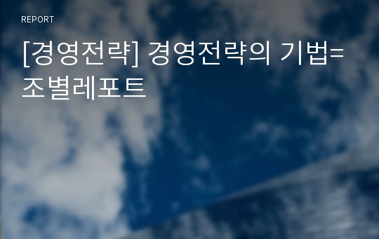 [경영전략] 경영전략의 기법=조별레포트