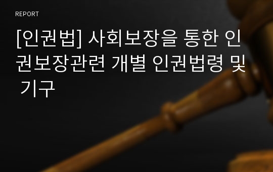 [인권법] 사회보장을 통한 인권보장관련 개별 인권법령 및 기구