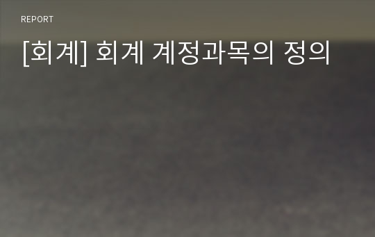 [회계] 회계 계정과목의 정의