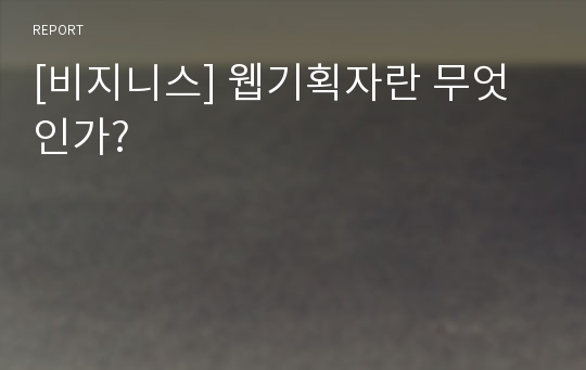 [비지니스] 웹기획자란 무엇인가?