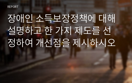 장애인 소득보장정책에 대해 설명하고 한 가지 제도를 선정하여 개선점을 제시하시오