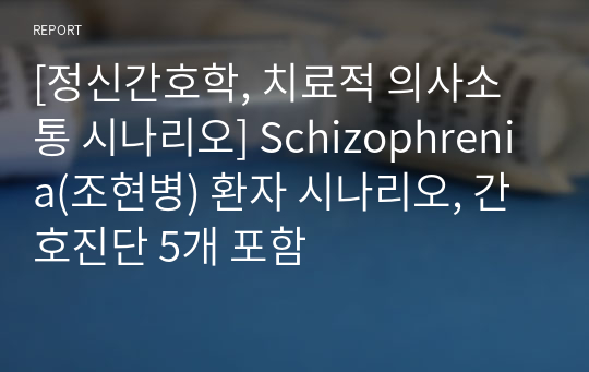 [정신간호학, 치료적 의사소통 시나리오] Schizophrenia(조현병) 환자 시나리오, 간호진단 5개 포함