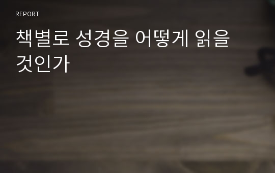 책별로 성경을 어떻게 읽을 것인가