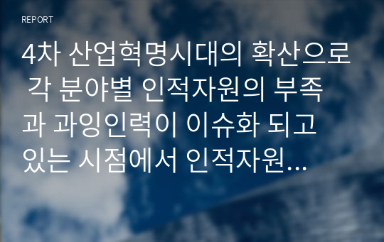 4차 산업혁명시대의 확산으로 각 분야별 인적자원의 부족과 과잉인력이 이슈화 되고 있는 시점에서 인적자원의 과잉인력 대책에 대하여 설명하시오