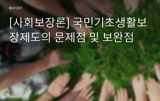 [사회보장론] 국민기초생활보장제도의 문제점 및 보완점