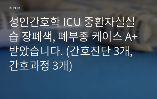 성인간호학 ICU 중환자실실습 장폐색, 폐부종 케이스 A+받았습니다. (간호진단 3개, 간호과정 3개)