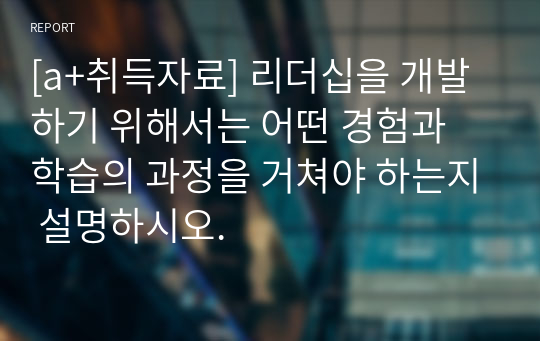 [a+취득자료] 리더십을 개발하기 위해서는 어떤 경험과 학습의 과정을 거쳐야 하는지 설명하시오.