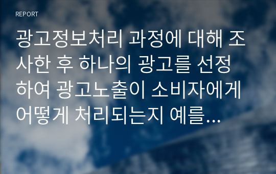 광고정보처리 과정에 대해 조사한 후 하나의 광고를 선정하여 광고노출이 소비자에게 어떻게 처리되는지 예를 들어