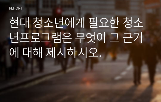 [청소년지도사]현대 청소년에게 필요한 청소년프로그램은 무엇이 그 근거에 대해 제시하시오.