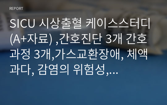 SICU 뇌출혈 (뇌내출혈, 시상출혈) 케이스스터디(A+자료) ,간호진단 3개 간호과정 3개,가스교환장애, 체액과다, 감염의 위험성, 중재多, 진짜 자세함, 상태 불안정한 환자, 심각한 환자 케이스 스터디