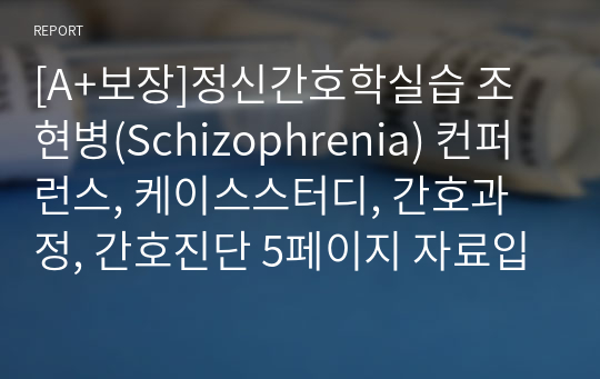 [A+보장]정신간호학실습 조현병(Schizophrenia) 컨퍼런스, 케이스스터디, 간호과정, 간호진단 9페이지 자료입니다.