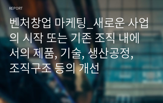 벤처창업 마케팅_새로운 사업의 시작 또는 기존 조직 내에서의 제품, 기술, 생산공정, 조직구조 등의 개선