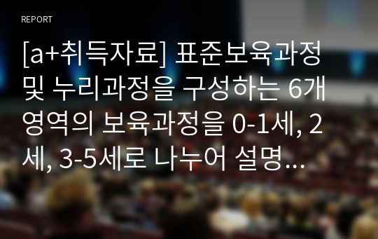 [a+취득자료] 표준보육과정 및 누리과정을 구성하는 6개영역의 보육과정을 0-1세, 2세, 3-5세로 나누어 설명하고 그 중 한 개의 일일보육계획안을 작성해보시오.