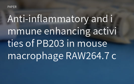 Anti-inflammatory and immune enhancing activities of PB203 in mouse macrophage RAW264.7 cells