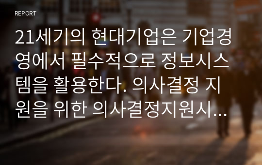 21세기의 현대기업은 기업경영에서 필수적으로 정보시스템을 활용한다. 의사결정 지원을 위한 의사결정지원시스템(DSS)