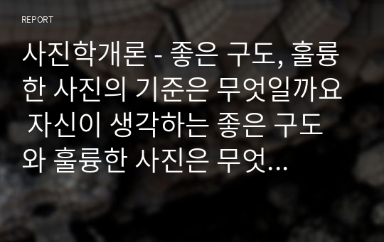 사진학개론 - 좋은 구도, 훌륭한 사진의 기준은 무엇일까요 자신이 생각하는 좋은 구도와 훌륭한 사진은 무엇인지 5주차 강의 이론을 공부 , 적용하여 자신의 의견 및 생각을 서술하세요