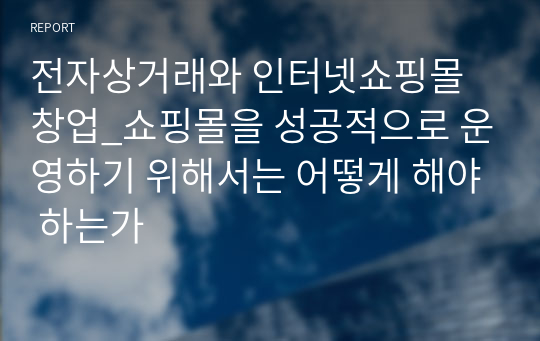 전자상거래와 인터넷쇼핑몰창업_쇼핑몰을 성공적으로 운영하기 위해서는 어떻게 해야 하는가