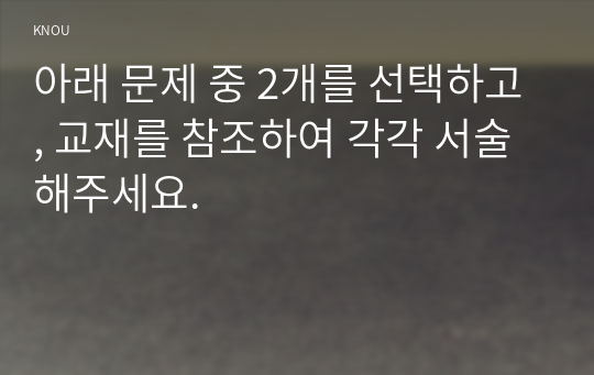 아래 문제 중 2개를 선택하고, 교재를 참조하여 각각 서술해주세요.