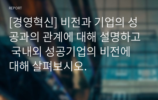 [경영혁신] 비전과 기업의 성공과의 관계에 대해 설명하고 국내외 성공기업의 비전에 대해 살펴보시오.