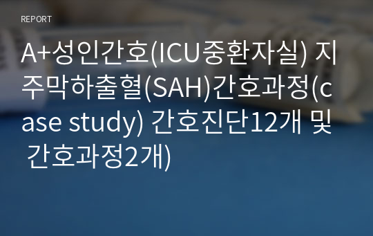 A+성인간호(ICU중환자실) 지주막하출혈(SAH)간호과정(case study) 간호진단12개 및 간호과정2개)