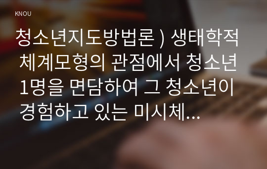 청소년지도방법론 ) 생태학적 체계모형의 관점에서 청소년 1명을 면담하여 그 청소년이 경험하고 있는 미시체계의 구체적인 요인들의 특성을 기술한 후 이 요인들이 청소년에게 미치