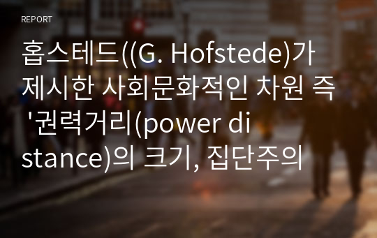 홉스테드((G. Hofstede)가 제시한 사회문화적인 차원 즉 &#039;권력거리(power distance)의 크기, 집단주의