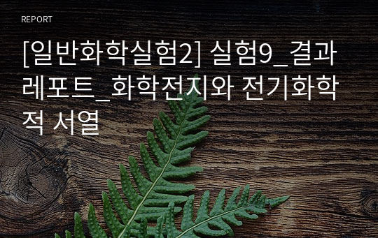 [일반화학실험2] 실험9_결과레포트_화학전지와 전기화학적 서열