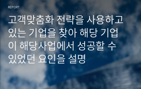 고객맞춤화 전략을 사용하고 있는 기업을 찾아 해당 기업이 해당사업에서 성공할 수 있었던 요인을 설명