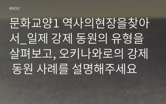 문화교양1 역사의현장을찾아서_일제 강제 동원의 유형을 살펴보고, 오키나와로의 강제 동원 사례를 설명해주세요