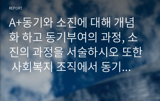 A+동기와 소진에 대해 개념화 하고 동기부여의 과정, 소진의 과정을 서술하시오 또한 사회복지 조직에서 동기 부여 강화와 소진을 예방하기 위한 방법은 무엇이 있을지 자신의 견해를 서술하시오