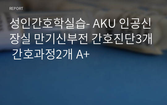 성인간호학실습- AKU 인공신장실 만기신부전 간호진단3개 간호과정2개 A+