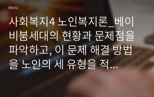 사회복지4 노인복지론_베이비붐세대의 현황과 문제점을 파악하고, 이 문제 해결 방법을 노인의 세 유형을 적용해 제시