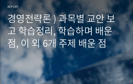 경영전략론 ) 과목별 교안 보고 학습정리, 학습하며 배운 점, 이 외 6개 주제 배운 점