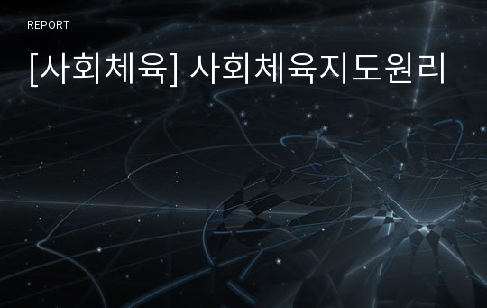 [사회체육] 사회체육지도원리