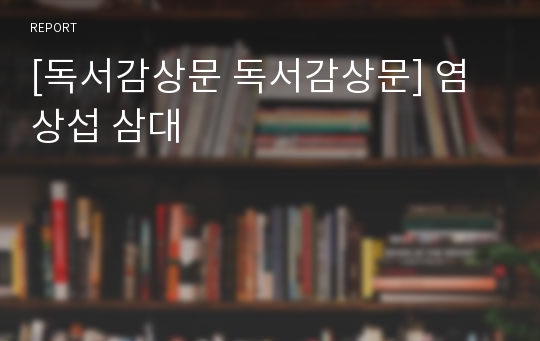 [독서감상문 독서감상문] 염상섭 삼대