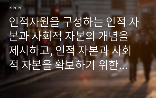 인적자원을 구성하는 인적 자본과 사회적 자본의 개념을 제시하고, 인적 자본과 사회적 자본을 확보하기 위한 방안을 제시하시오