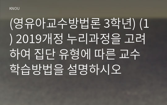 (영유아교수방법론 3학년) (1) 2019개정 누리과정을 고려하여 집단 유형에 따른 교수학습방법을 설명하시오