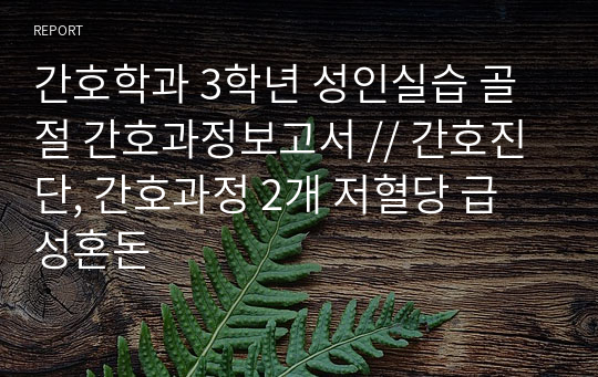 간호학과 3학년 성인실습 골절 간호과정보고서 // 간호진단, 간호과정 2개 저혈당 급성혼돈