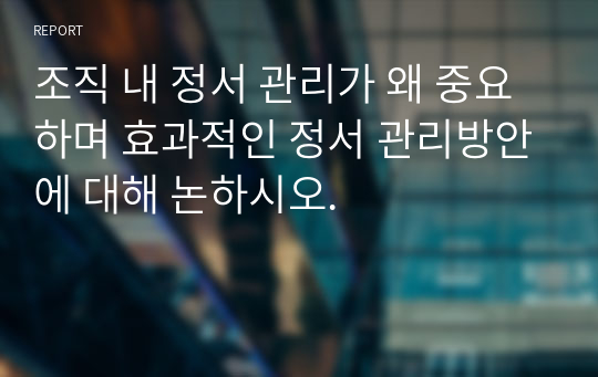 조직 내 정서 관리가 왜 중요하며 효과적인 정서 관리방안에 대해 논하시오.