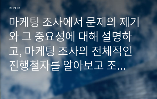 마케팅 조사에서 문제의 제기와 그 중요성에 대해 설명하고, 마케팅 조사의 전체적인 진행철자를 알아보고 조사의 각 단계를 체계적으로 서술하여 주시기 바랍니다